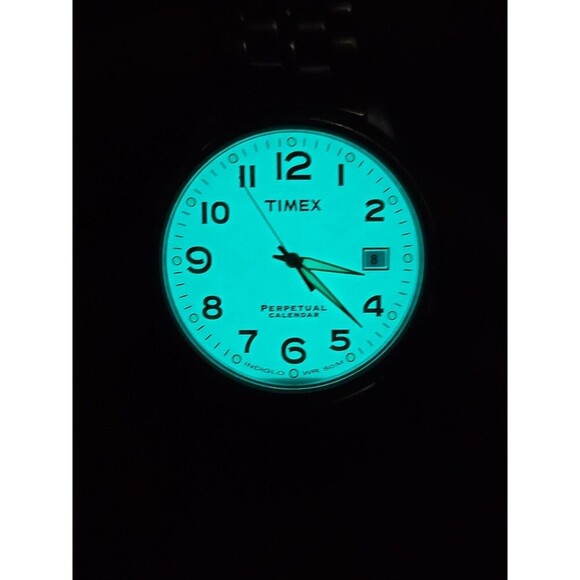 Mens Timex Perpetual Calendar Indiglo Two Tone Dress Quartz Date 50M New Battery - Picture 12 of 12